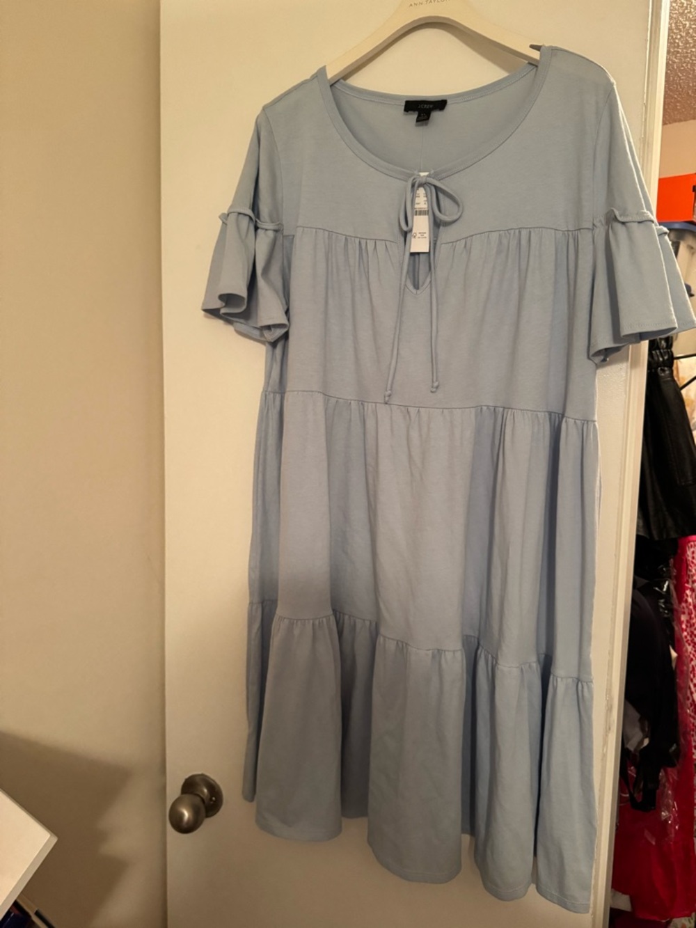 J. Crew Factory Light Blue Tiered Cotton Dress